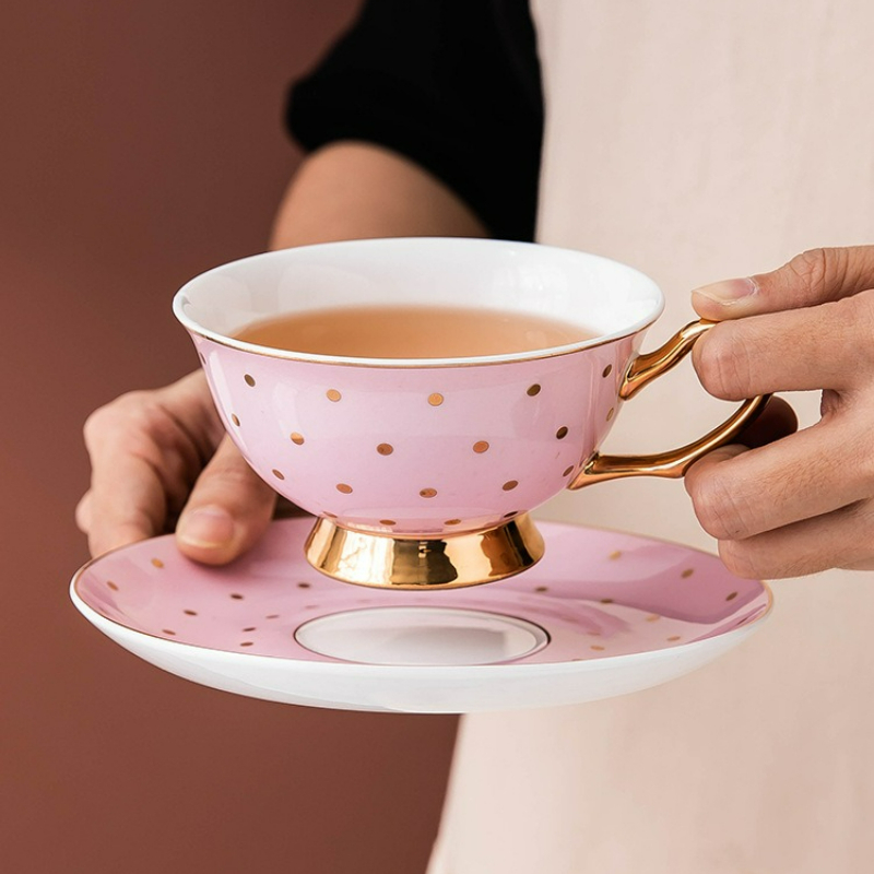 Coffee Tea Sugar Set - Ceramic Pink Coffee Mugs with Dish