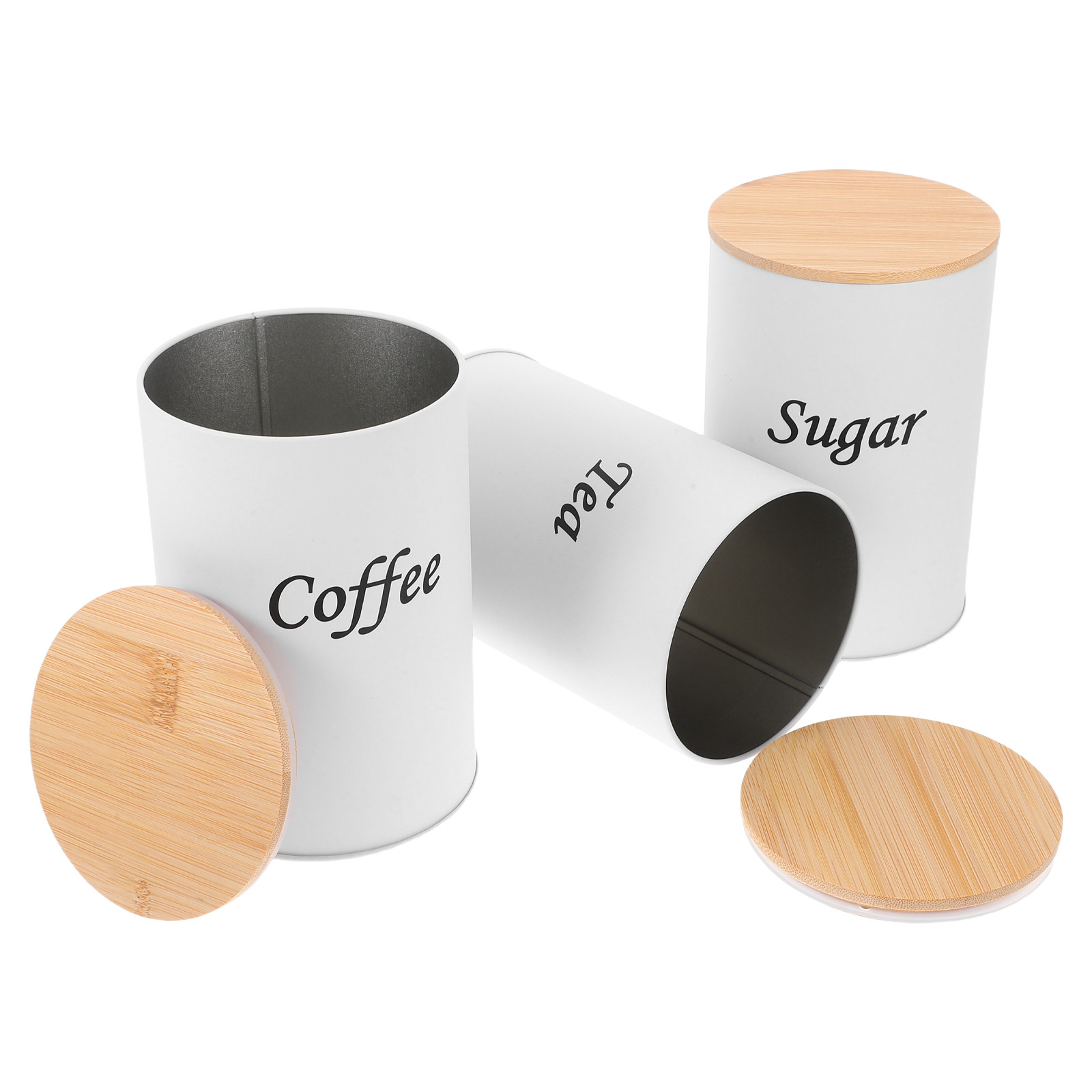 Coffee Tea And Sugar Canisters - 3Pcs Airtight Round Canisters Galvanized Iron