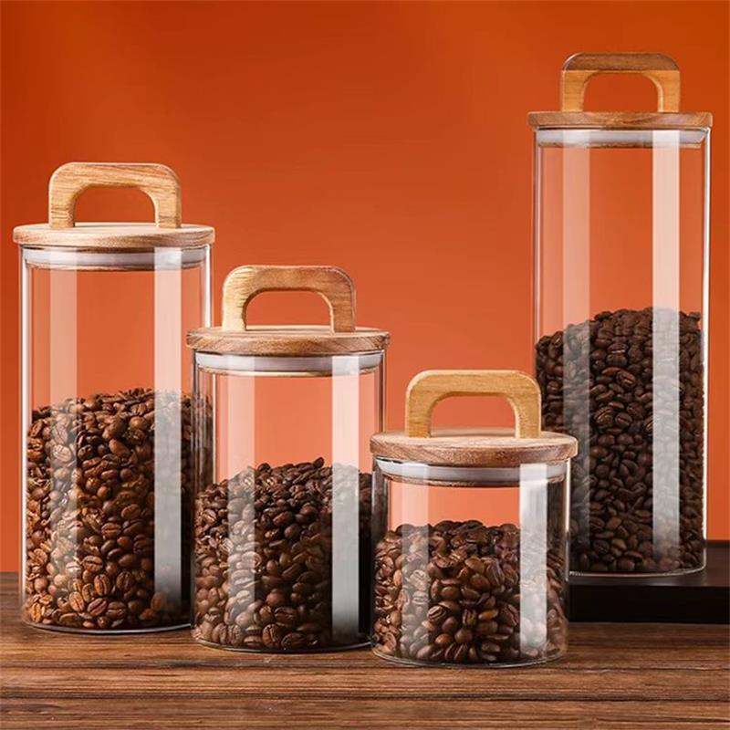 Coffee Tea Sugar Container Set - Clear Glass Jar with Bamboo Lid