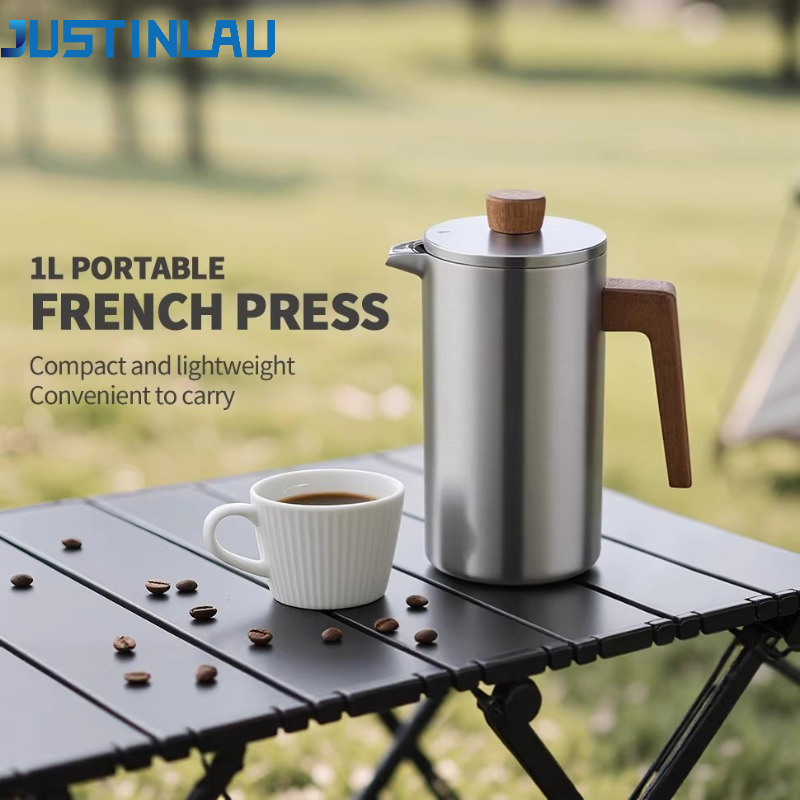 French Press Coffee & Tea - JUSTINLAU 1000ml Stainless Steel French Press