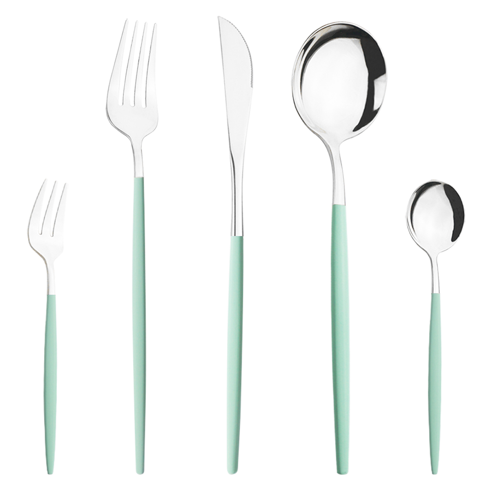 Coffee Tea Green - Silverware Mint Green Silver 5pcs/set Dinnerware