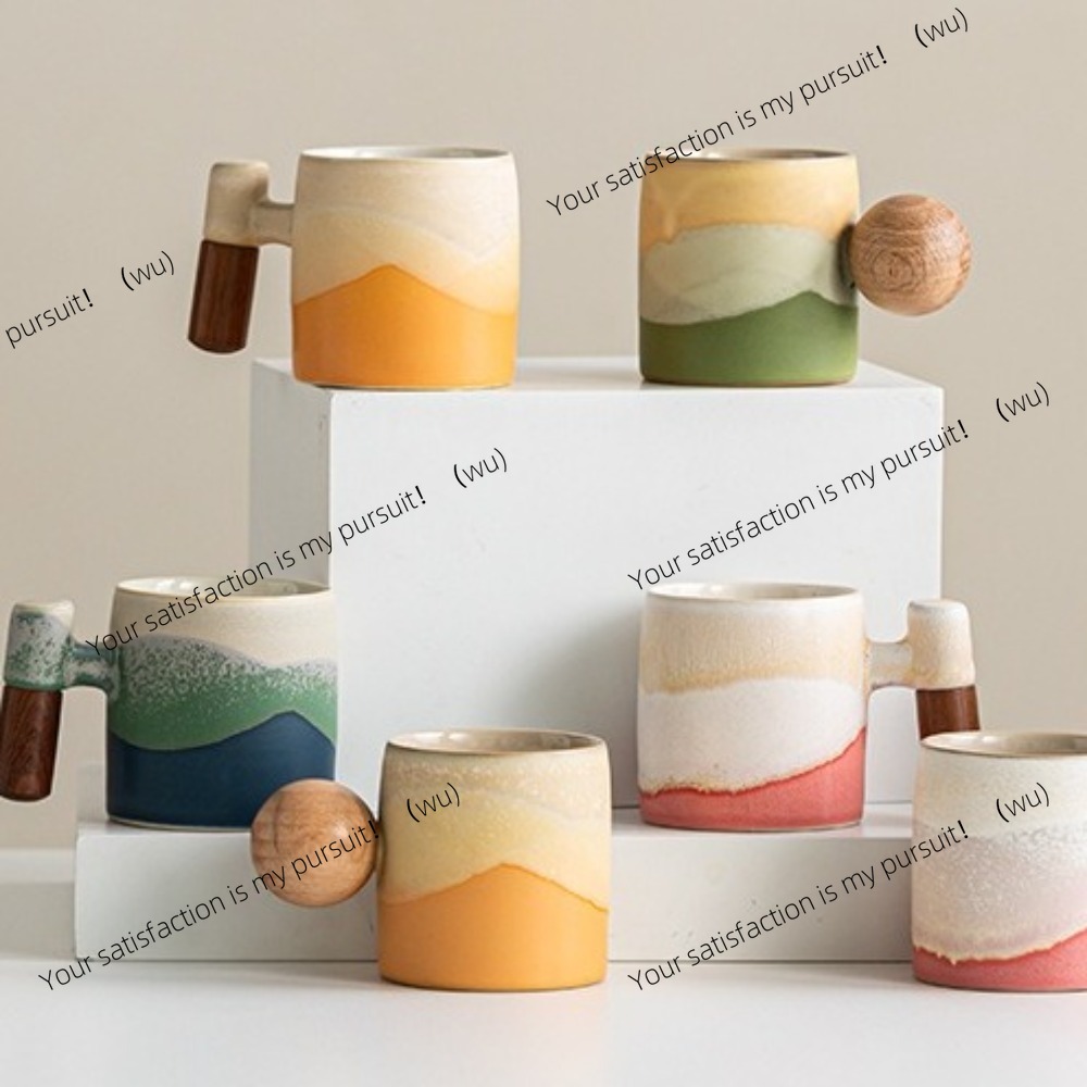 Coffee Tea And Cocoa - Creative ceramic coffee cup wooden handle,