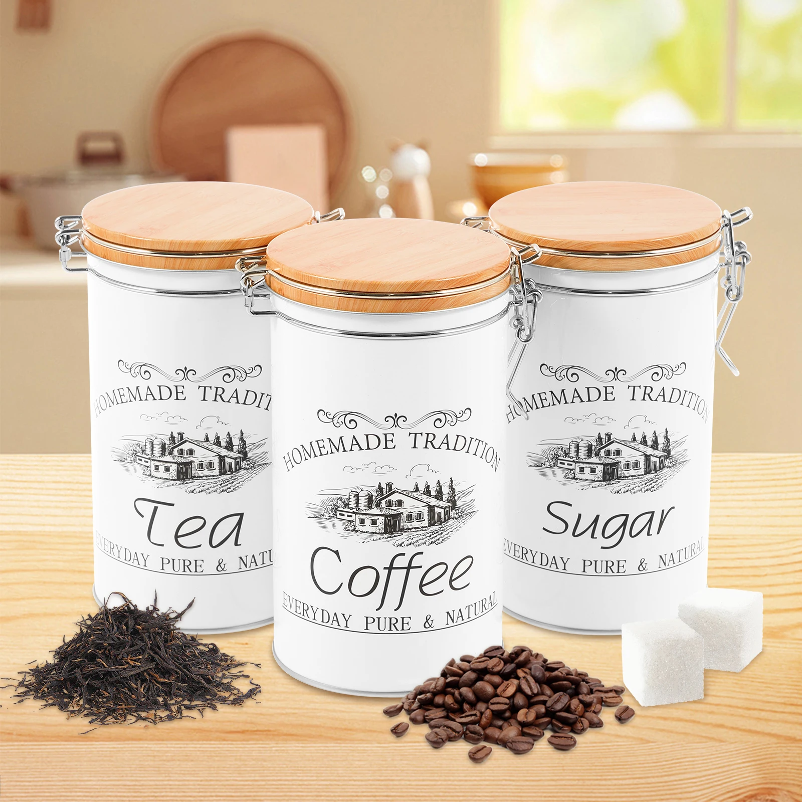 Coffee Tea Sugar Container Set - 3Pcs/Set Tea Coffee Sugar Canisters Metal