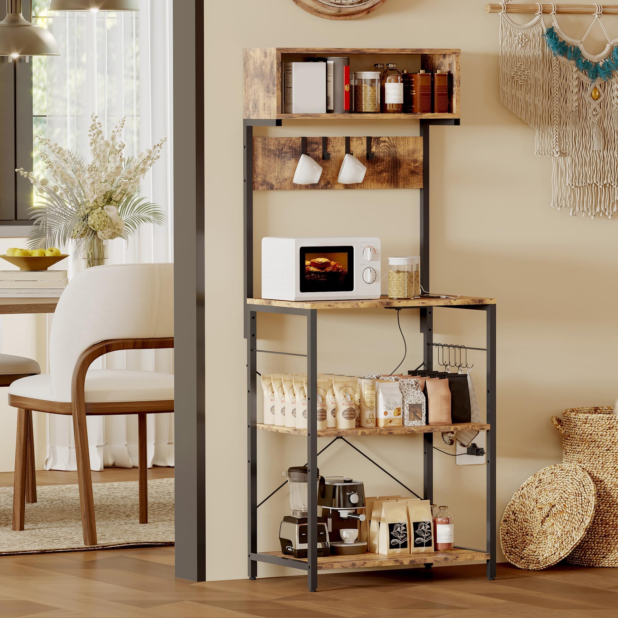 Coffee & Tea Difabis - Baker's Rack For Kitchen With Outlet,