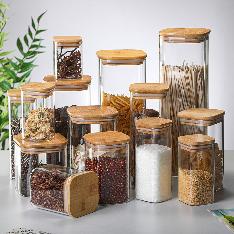 Coffee Tea Drawer Organizer - Bamboo Glass Tins Transparent Storage Bottles