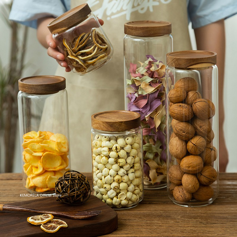 Wood Lid Glass Airtight Canist - đánh giá và giá Coffee Tea Sugar Container Set