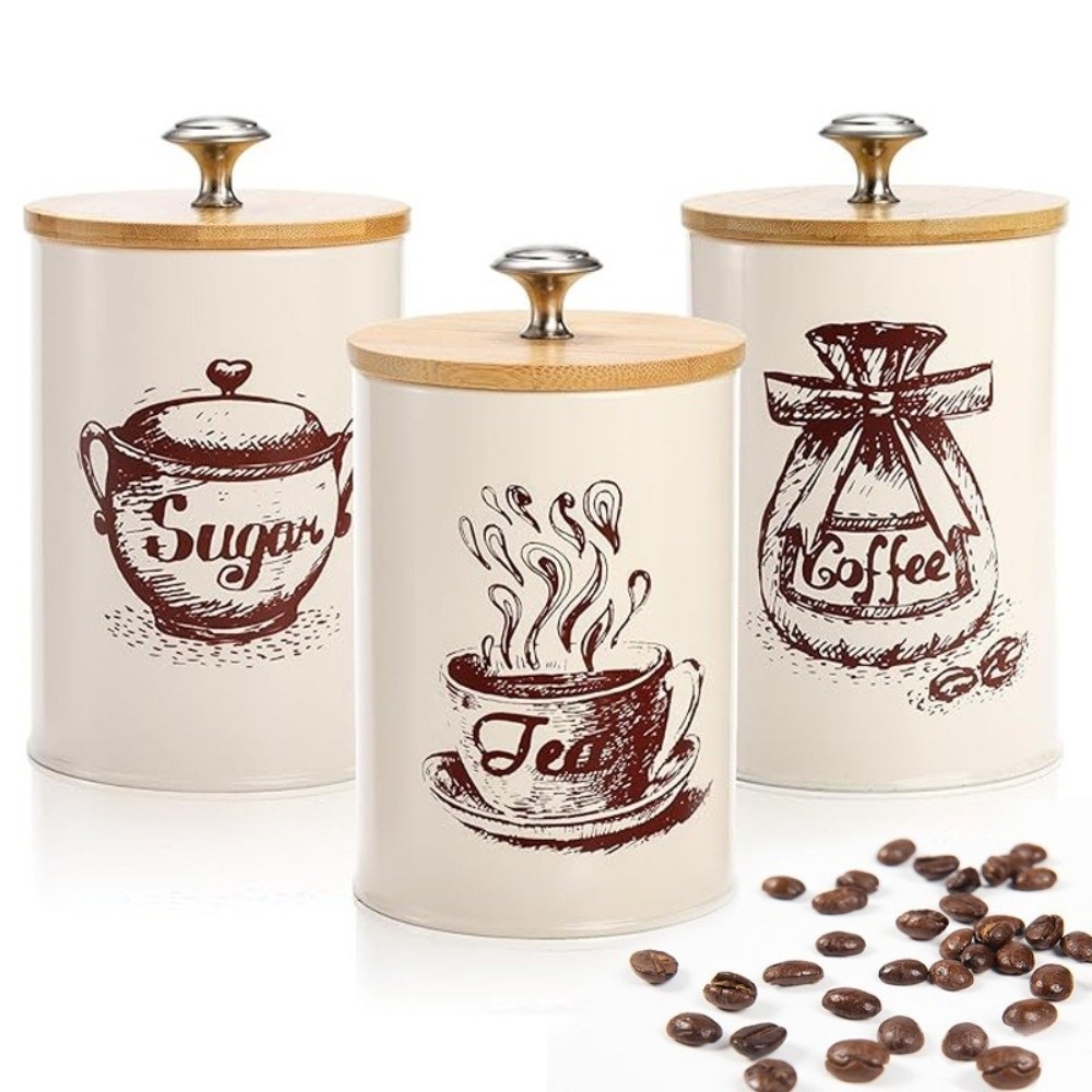 3pcs Metal Coffee Canister Set - đánh giá và giá Coffee Tea Sugar Container Set