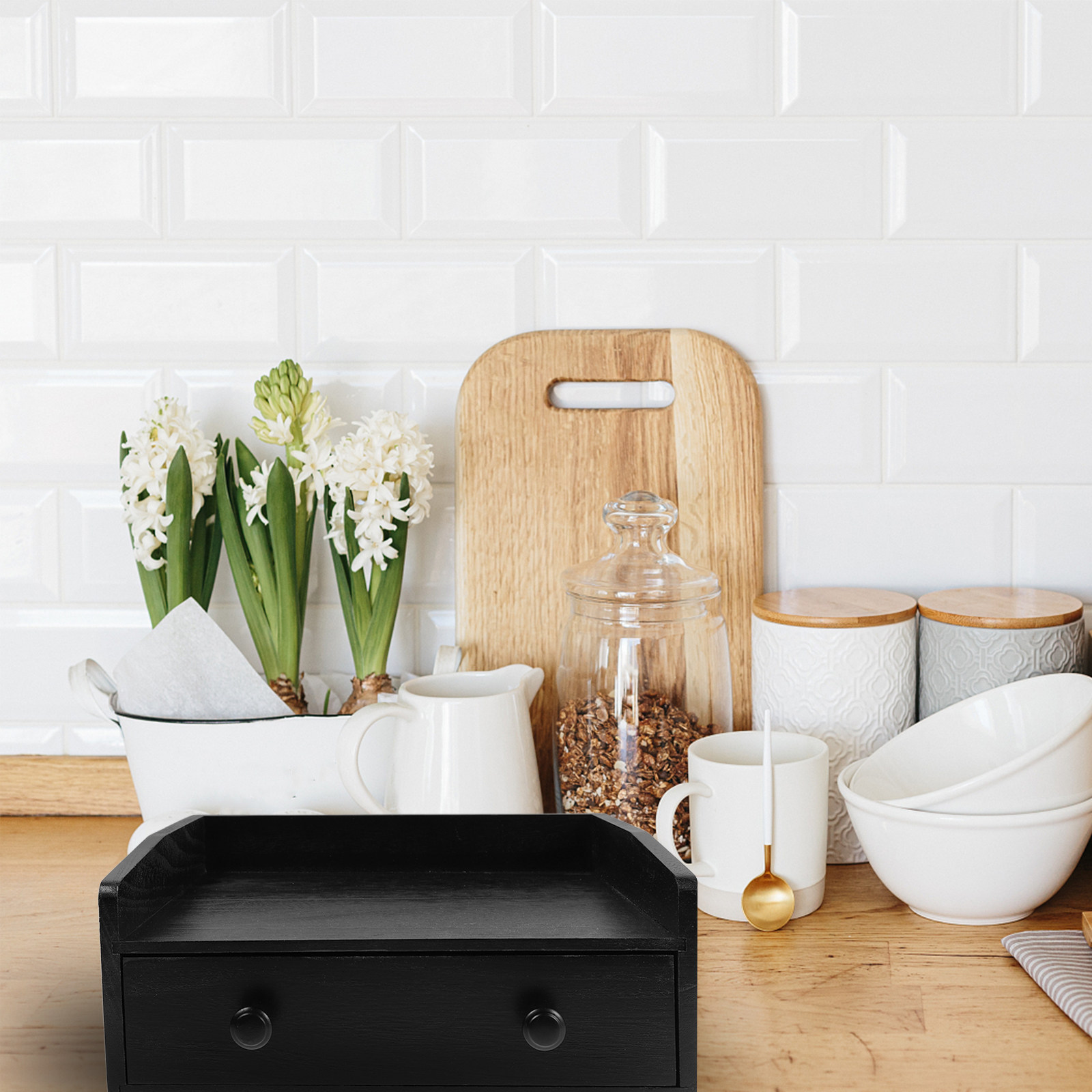 Black Wooden Multifunctional D - đánh giá và giá Coffee Tea Drawer Organizer