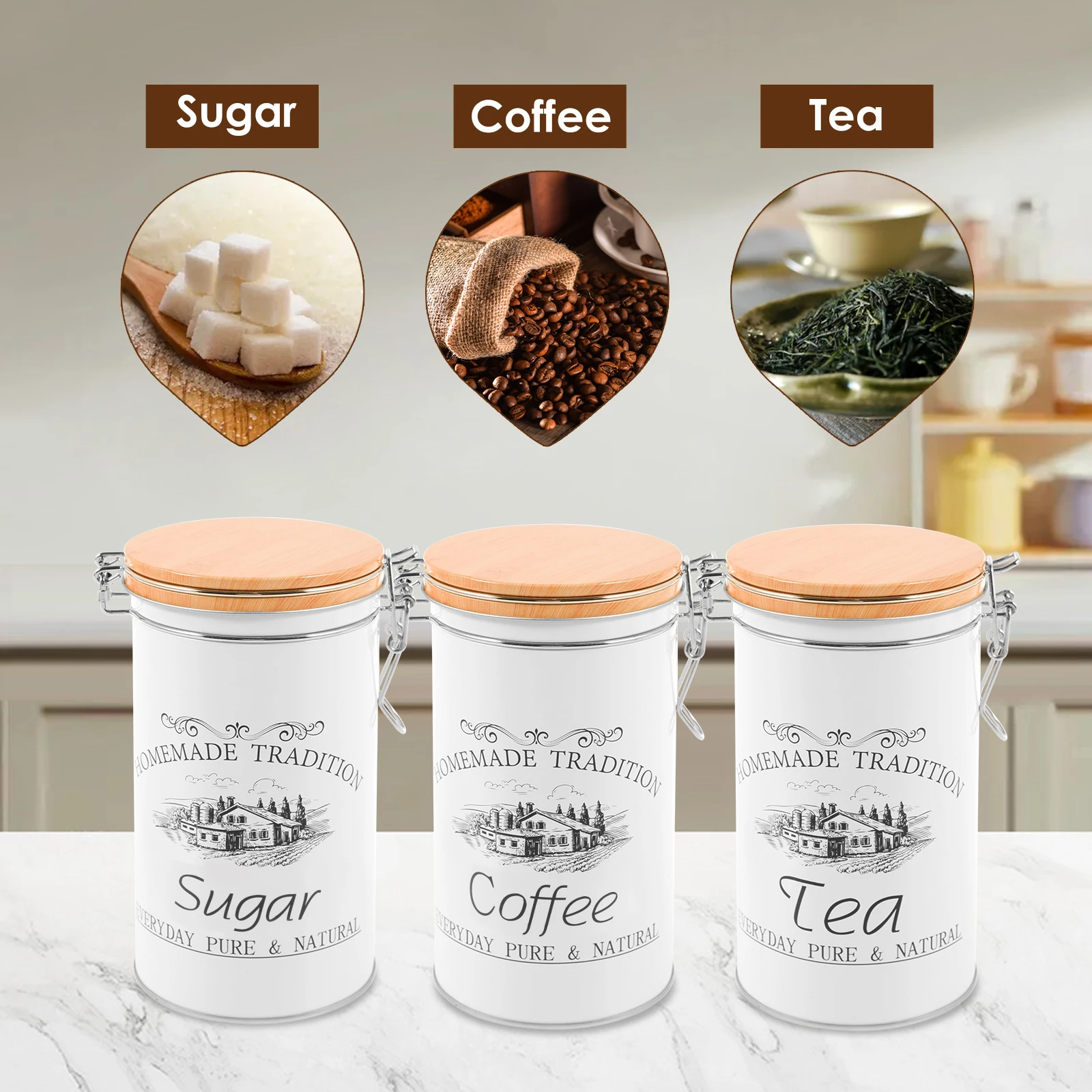 3Pcs/Set Tea Coffee Sugar Cani - đánh giá và giá Coffee Tea Sugar Container Set