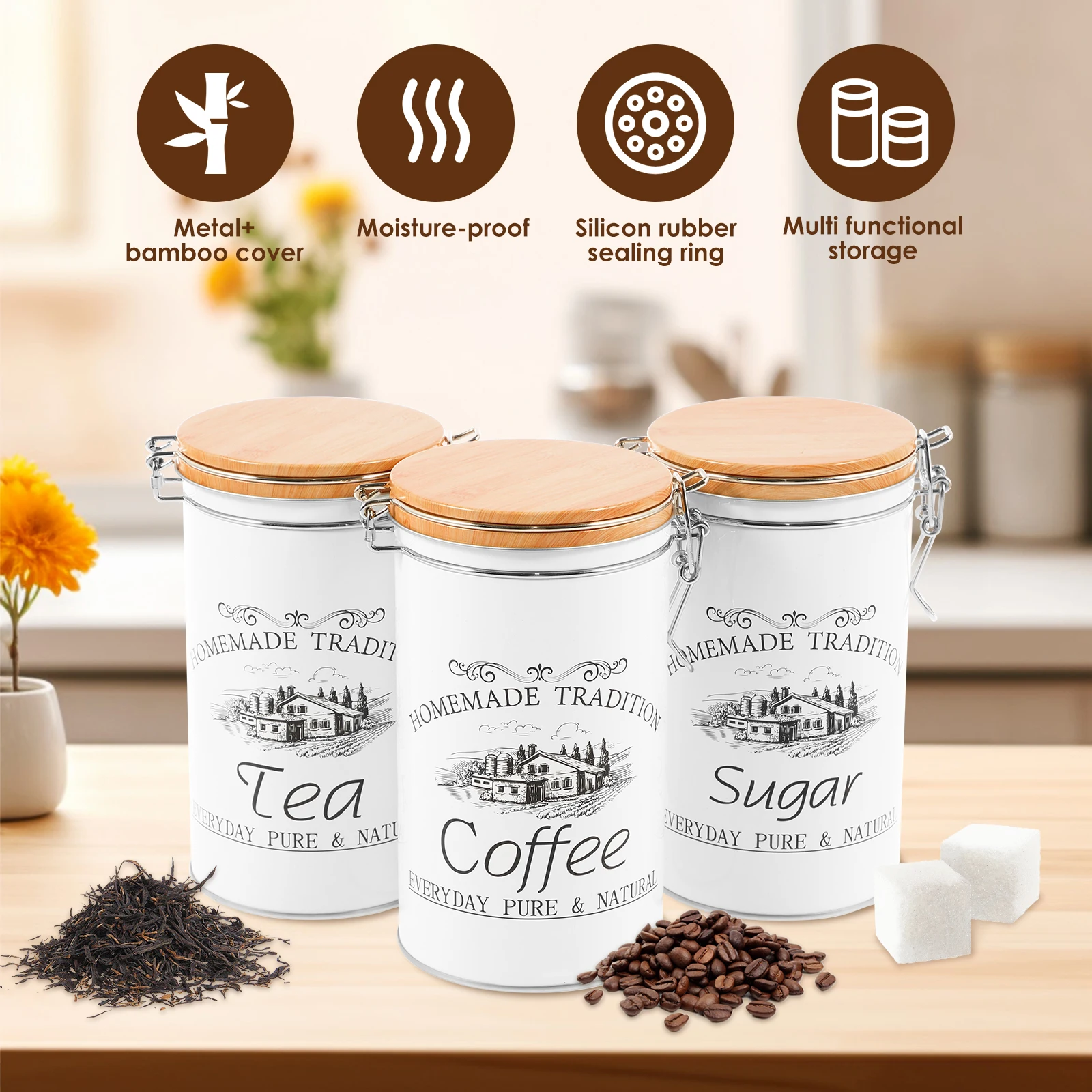 3Pcs/Set Tea Coffee Sugar Cani - đánh giá và giá Coffee Tea Sugar Container Set