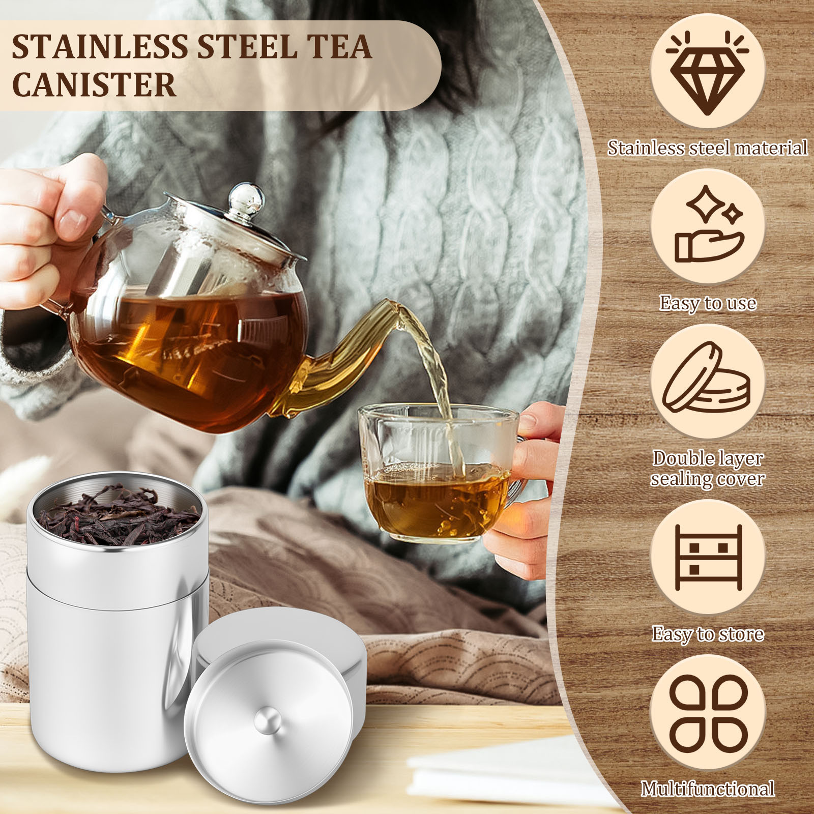 Stainless Steel Tea Leaf Tins  - đánh giá và giá Coffee Tea Leaf And Bean