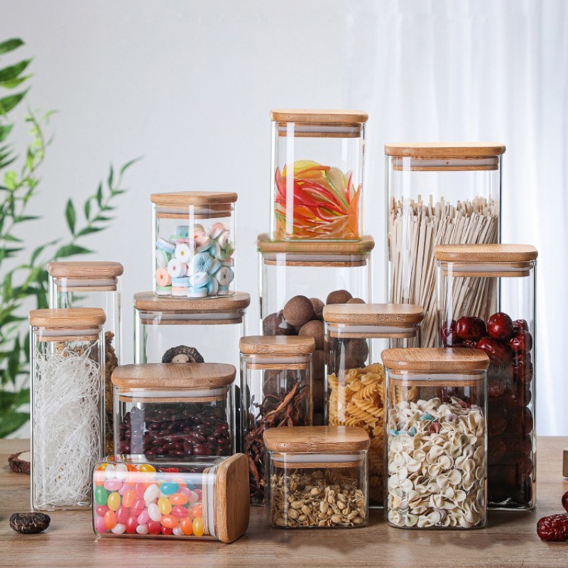 Bamboo Glass Tins Transparent  - đánh giá và giá Coffee Tea Drawer Organizer